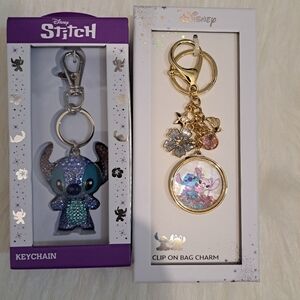 Disney Lot Of 2 Boxes Of Stitch And Angel Keychain and Bag Charm Set